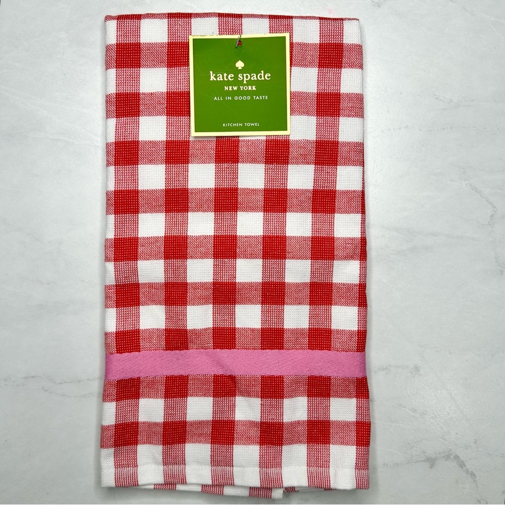 Kate Spade Red and White Checkered Towel with Pink Stripe